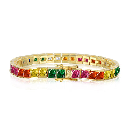 [Vivid Aurora]Radiant Colorful Princess Cut Tennis Bracelet